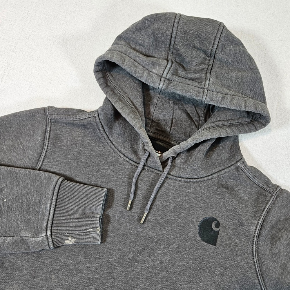 Carhartt Hoodie Mens Womans M Gray Relaxed Fit Sleeve Logo Pullover 102791 CRH